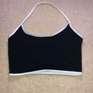 Cropped black tank top with neck strap
